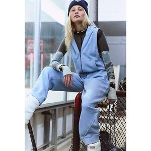 New Free People Wide-Leg Hooded Jumpsuit XS Blue